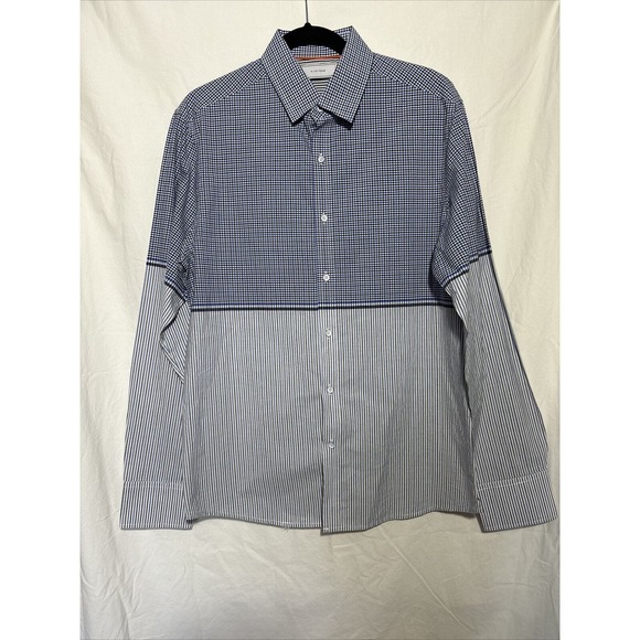 Five Four Shirt Mens Blue Plaid Colorblock Button Up Long‎ Sleeve XL EUC I9 - Picture 1 of 5